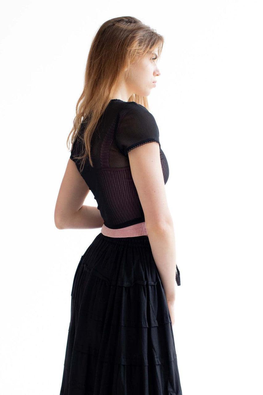 Black Ribbed Mesh Tee Product Image