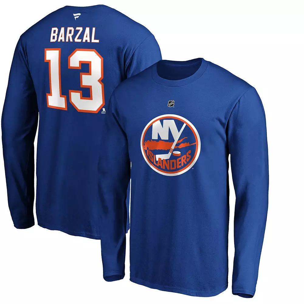 Men's Fanatics Branded Mathew Barzal Royal New York Islanders Authentic Stack Name & Number Long Sleeve T-Shirt,  Product Image