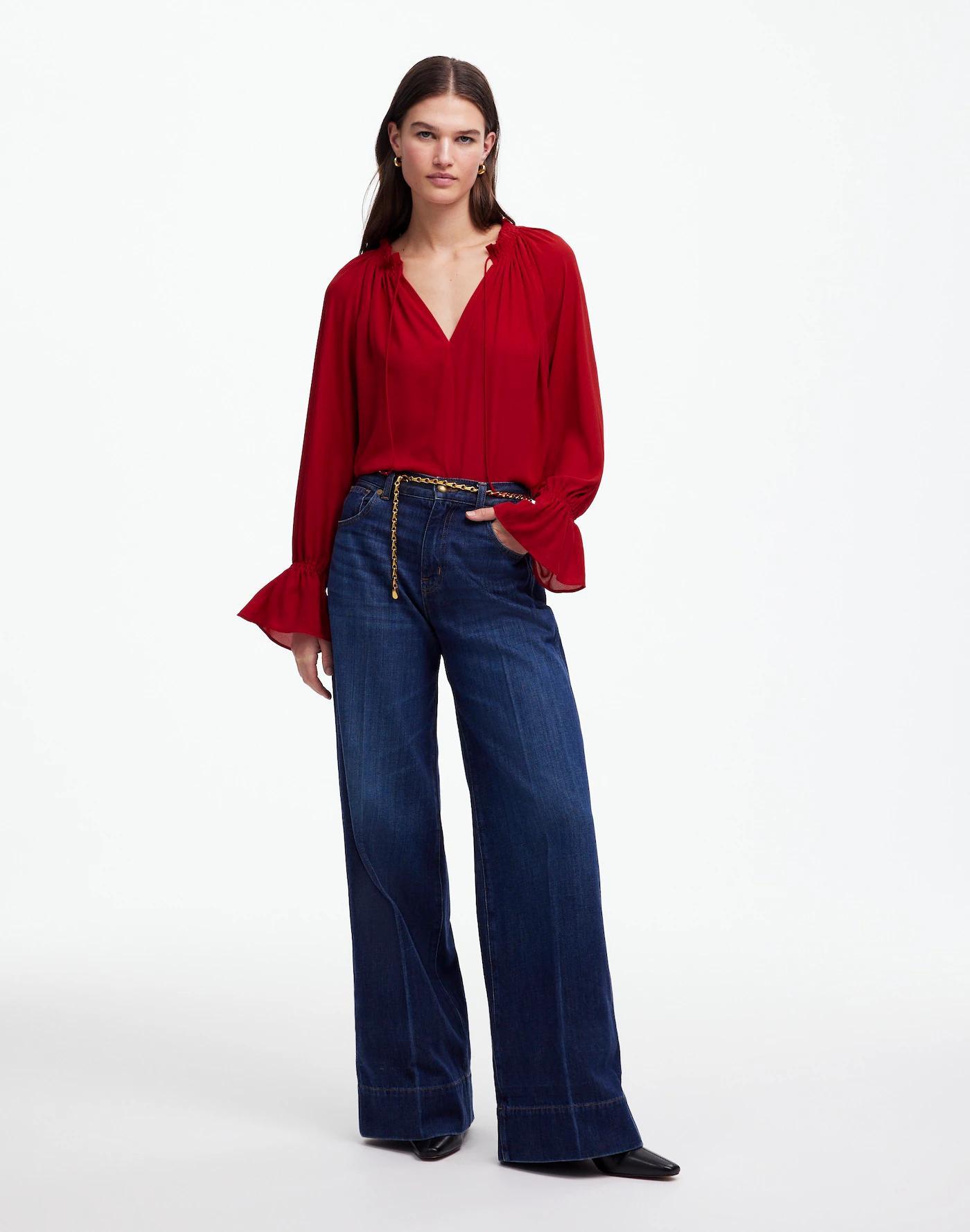 Long-Sleeve Tie-Neck Top Product Image