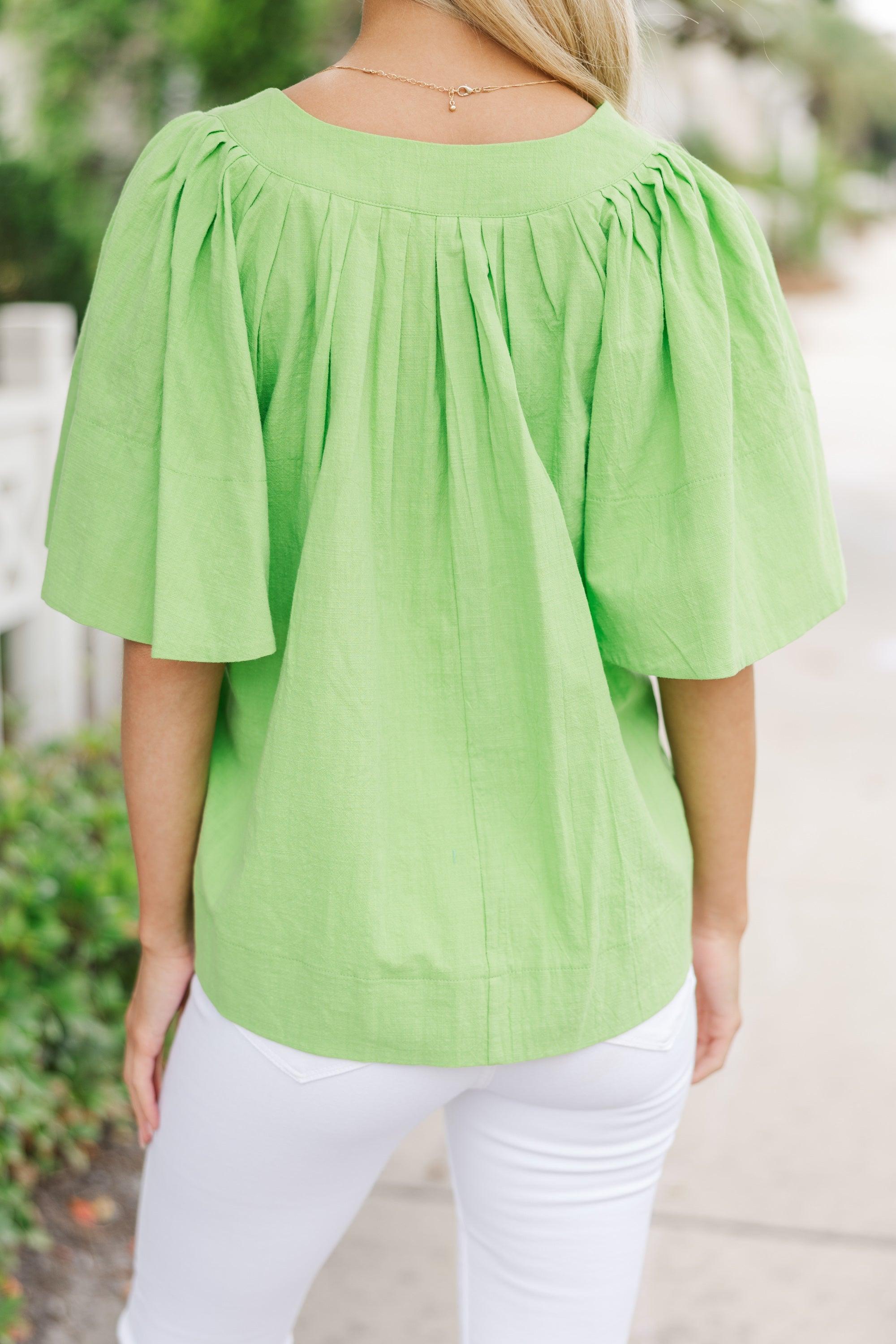 Just A Theory Lime Green Cotton Blouse Female Product Image