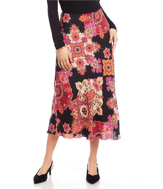 Karen Kane Medallion Floral Bias Cut Midi Skirt Product Image