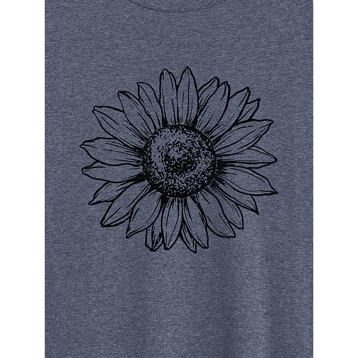 Plus Size Sunkissed Sunflower Round Neck T-Shirt Indigo Women Leisure Non Natural Flowers Round Neck Casual T-shirts BloomChic 14-16/1X Product Image