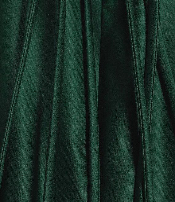 Blondie Nites Satin V-Notch Front Spaghetti Strap Tie Back Gown Product Image