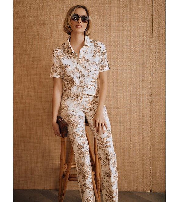 J.McLaughlin Cornelia Coordinating Point Collar Short Sleeve Button Front Top Product Image