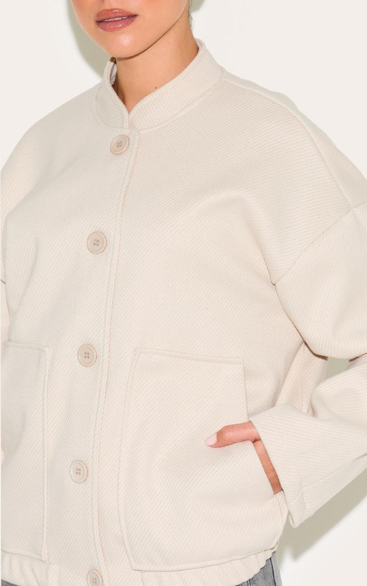 Beige Herringbone Oversized Bomber Jacket Product Image