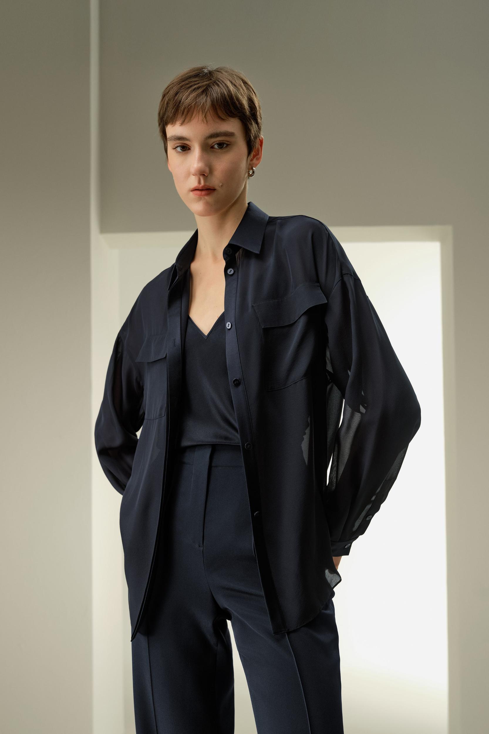 Semi-Sheer Silk Chiffon Blouse Product Image