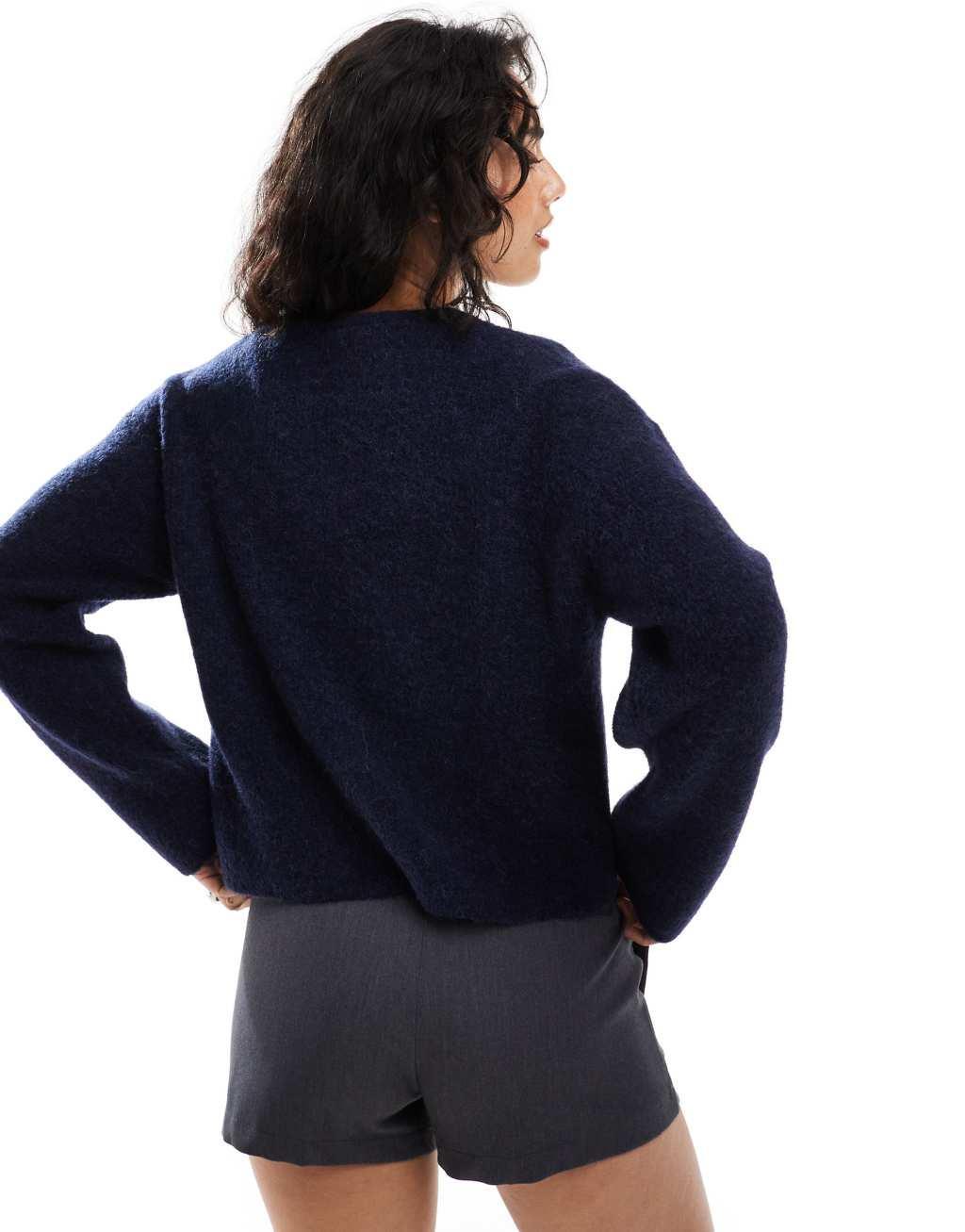 & Other Stories alpaca and wool cardigan with button front in dark blue Product Image