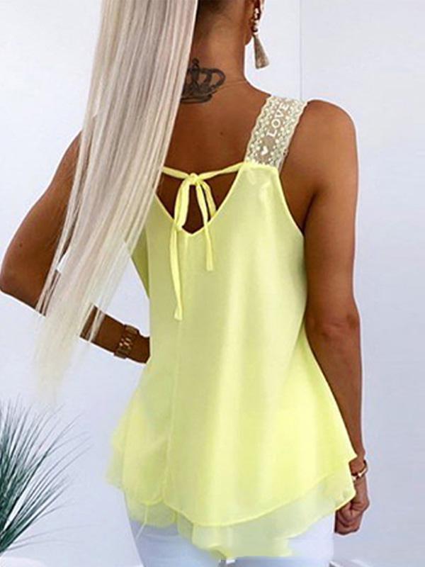 Loose Sleeveless Solid Color U-Neck Vest Top Product Image