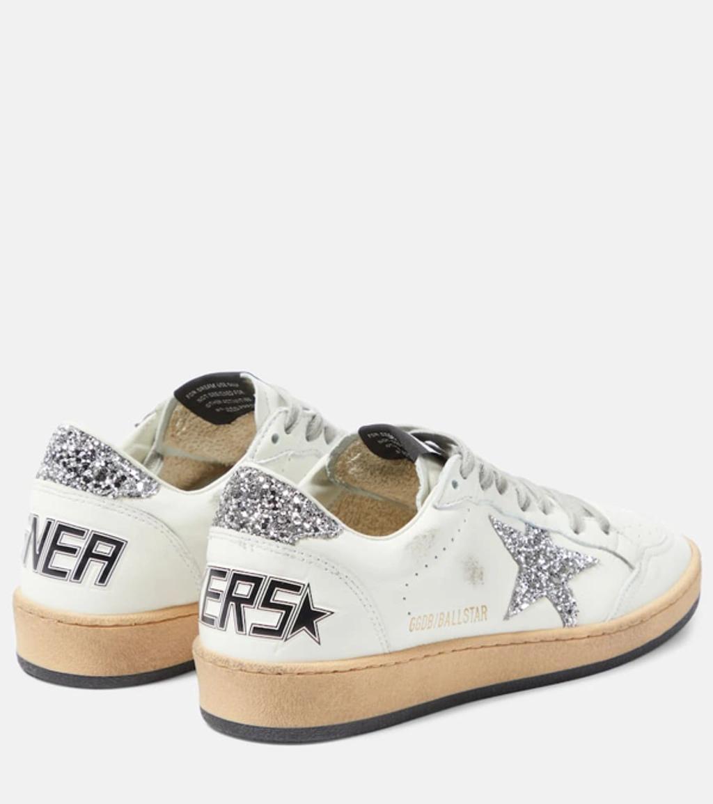 GOLDEN GOOSE Ballstar Leather Glitter Sneakers In White Product Image