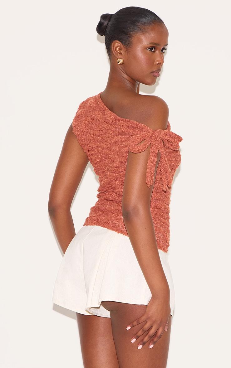 Rust Sheer Bobble Crochet Asymmetric Tie Top Product Image