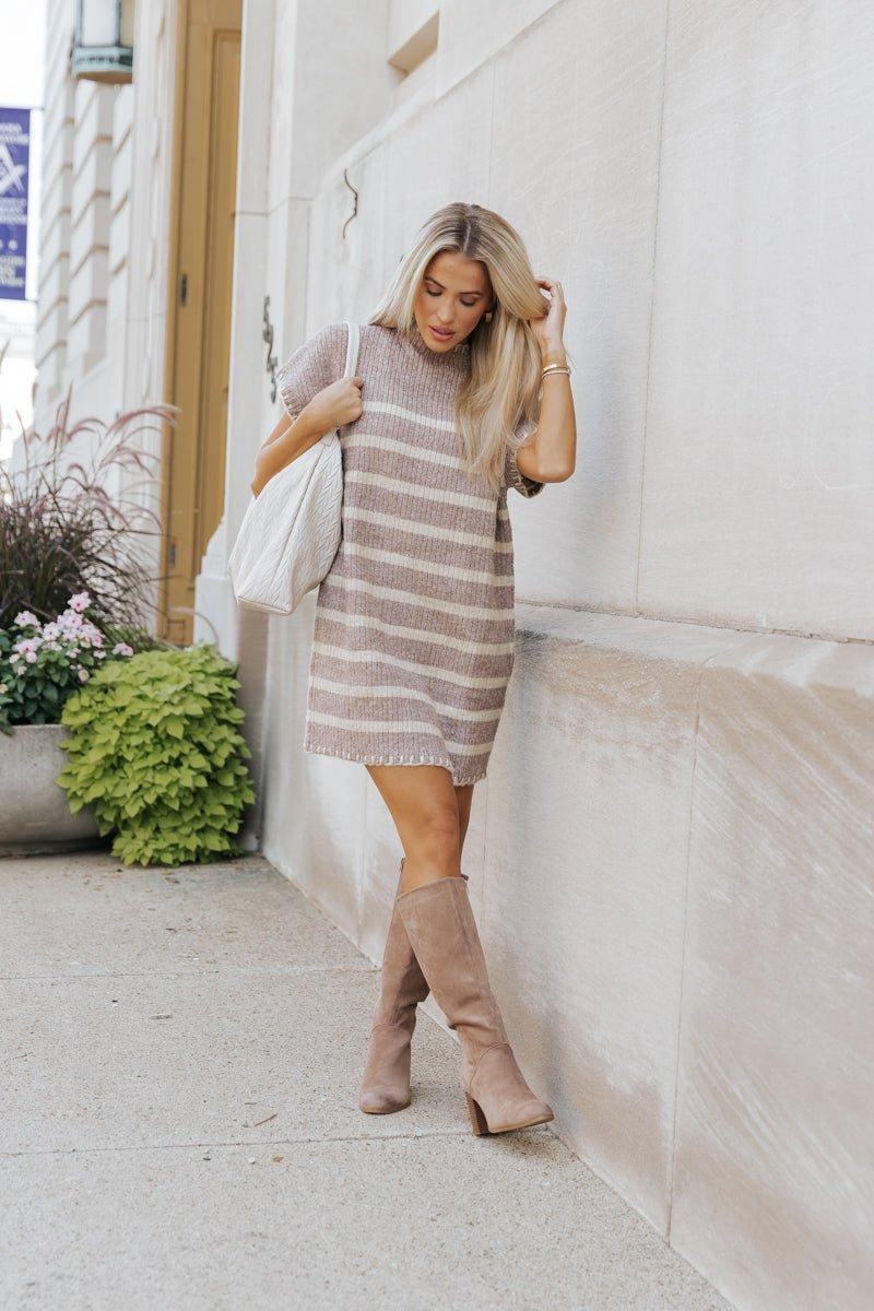 Mocha Striped Sweater Dress - FINAL SALE Product Image