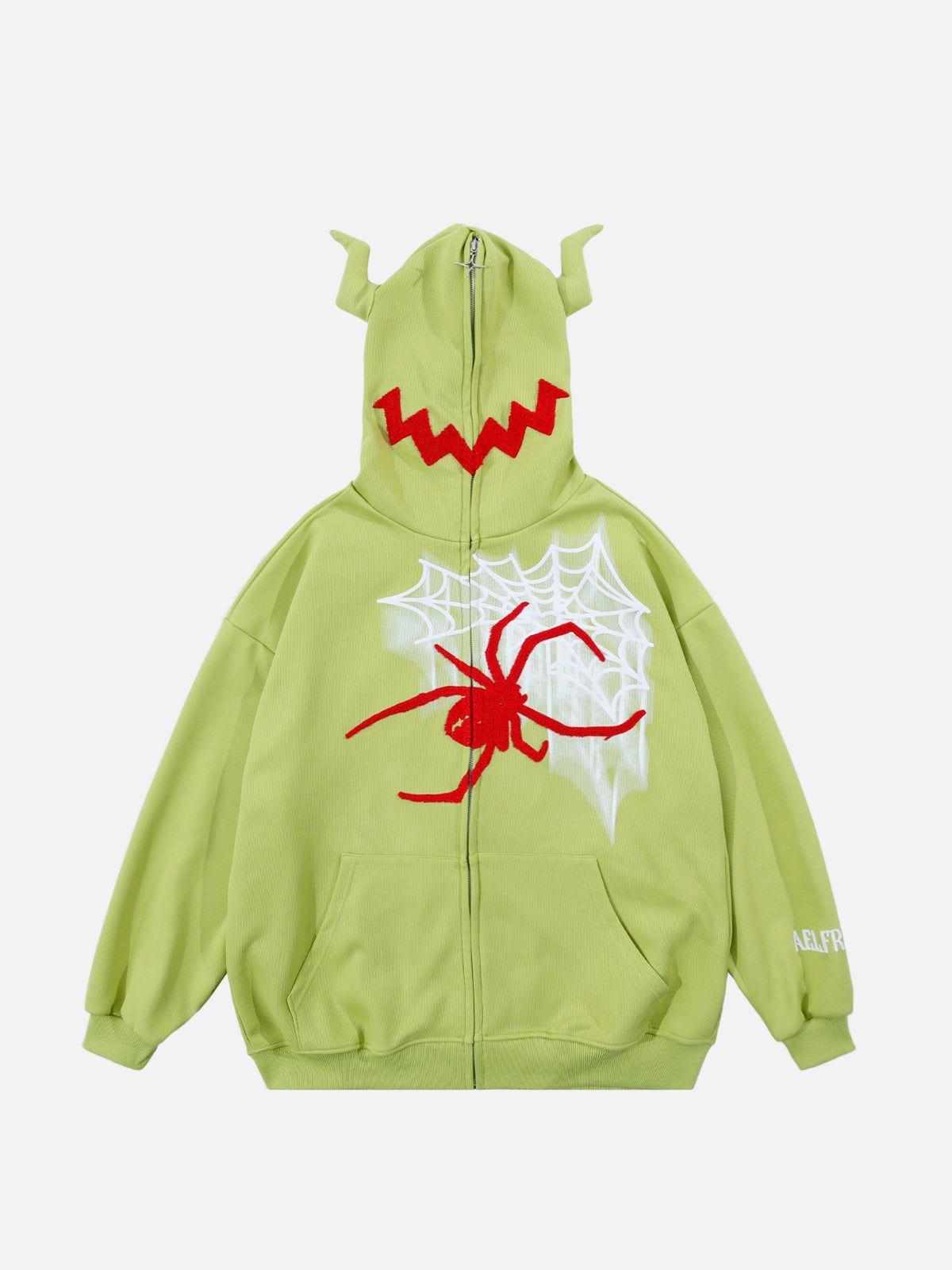 Aelfric Eden Horn Design Flocking Spider Zip Up Hoodie Product Image