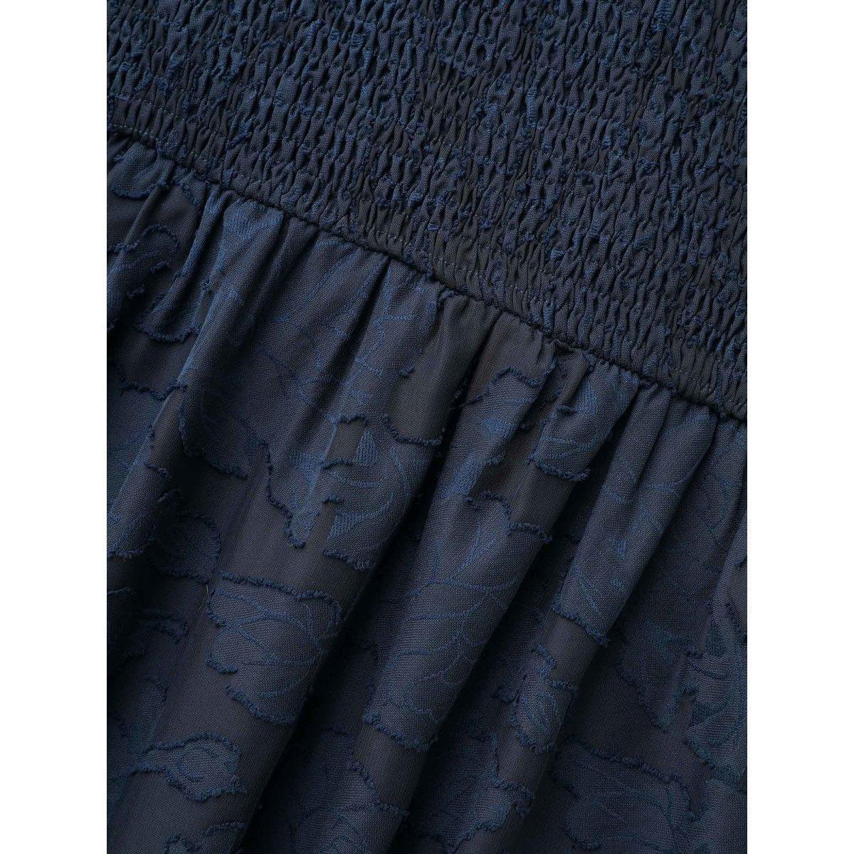 Plus Size Solid Textured Shirred Elastic Waist Dress DarkBlue Women Elegant Texture V-neck Long Sleeve Curvy BloomChic 18-20/2X Product Image