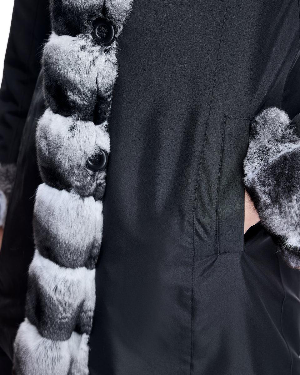 Sheared Mink Reversible Hooded Coat with Chinchilla Trim Product Image