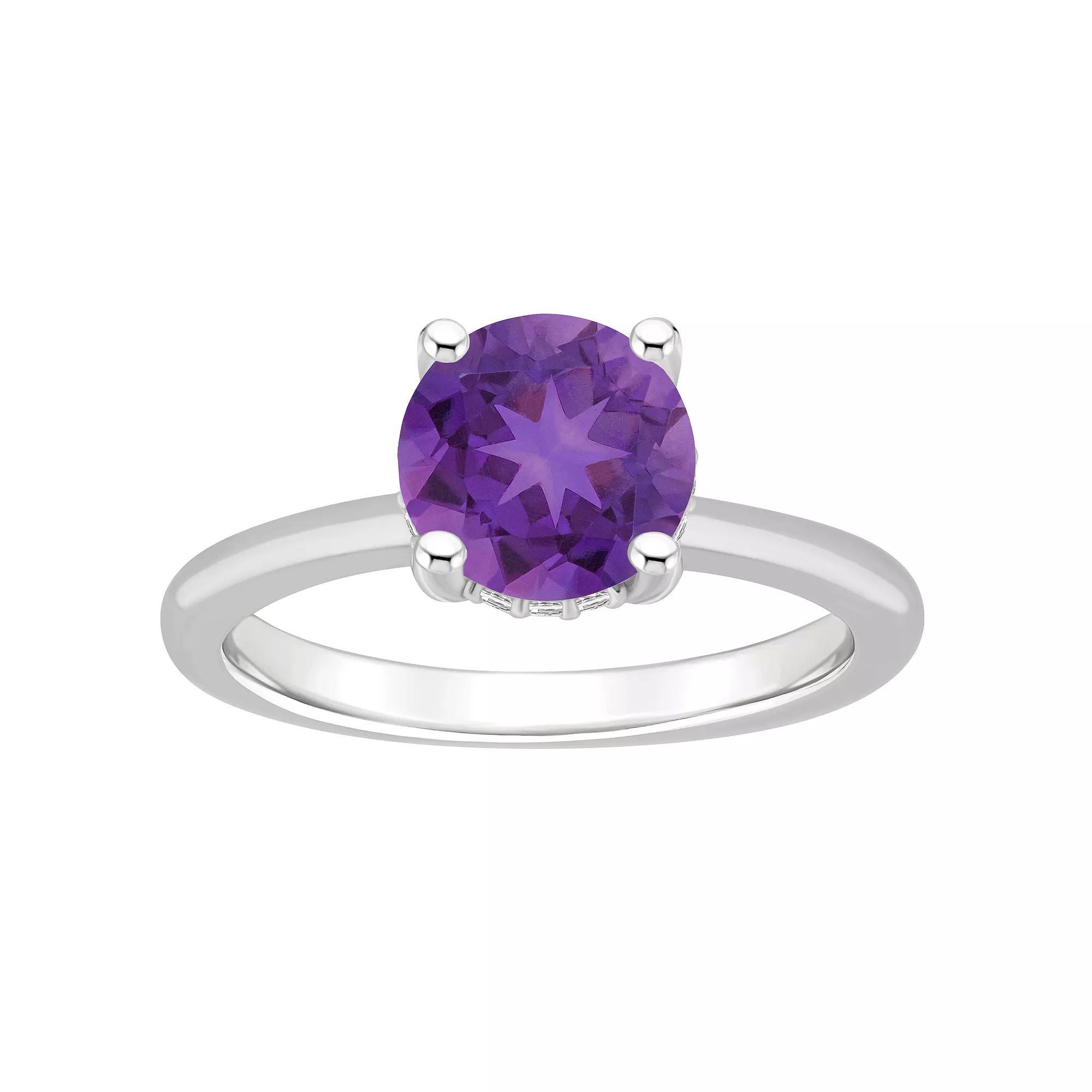 Alyson Layne Sterling Silver 8 mm Round Gemstone & Diamond Accent Ring, Women's, Purple Product Image