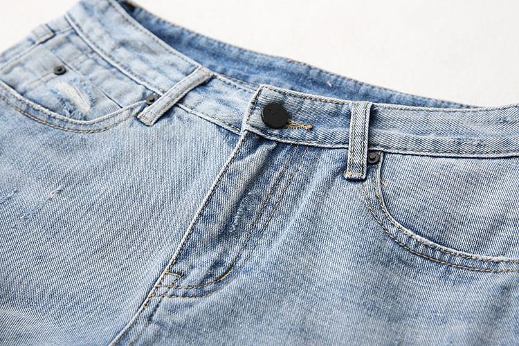 Low Rise Washed Denim Shorts Product Image