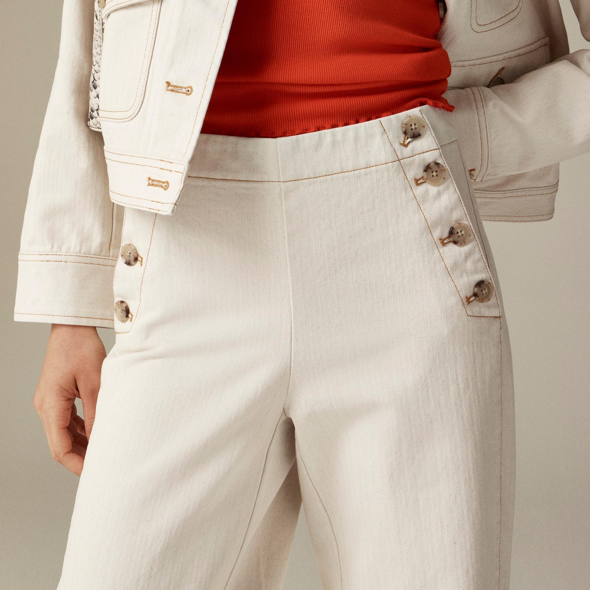 Sailor-button wide-leg pant in ecru herringbone Product Image