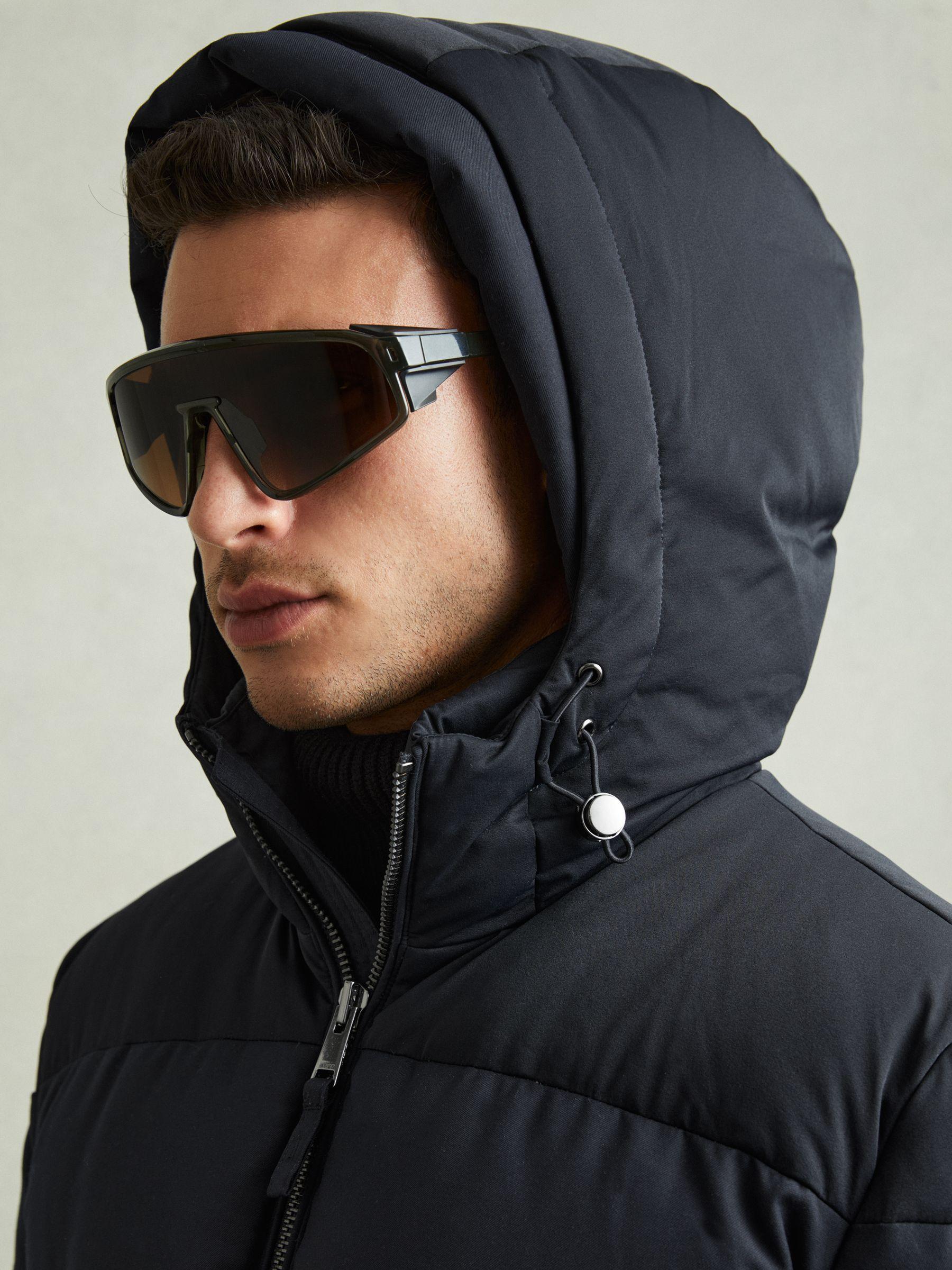 Quilted Longline Puffer Coat in Navy Product Image
