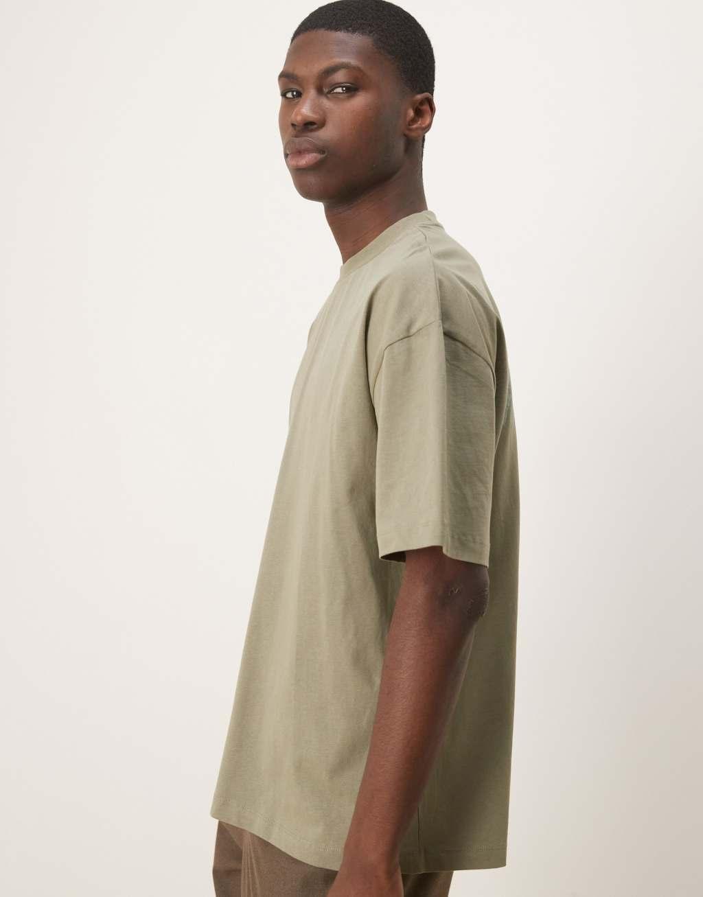 ASOS DESIGN boxy oversized T-shirt with back print in khaki Product Image