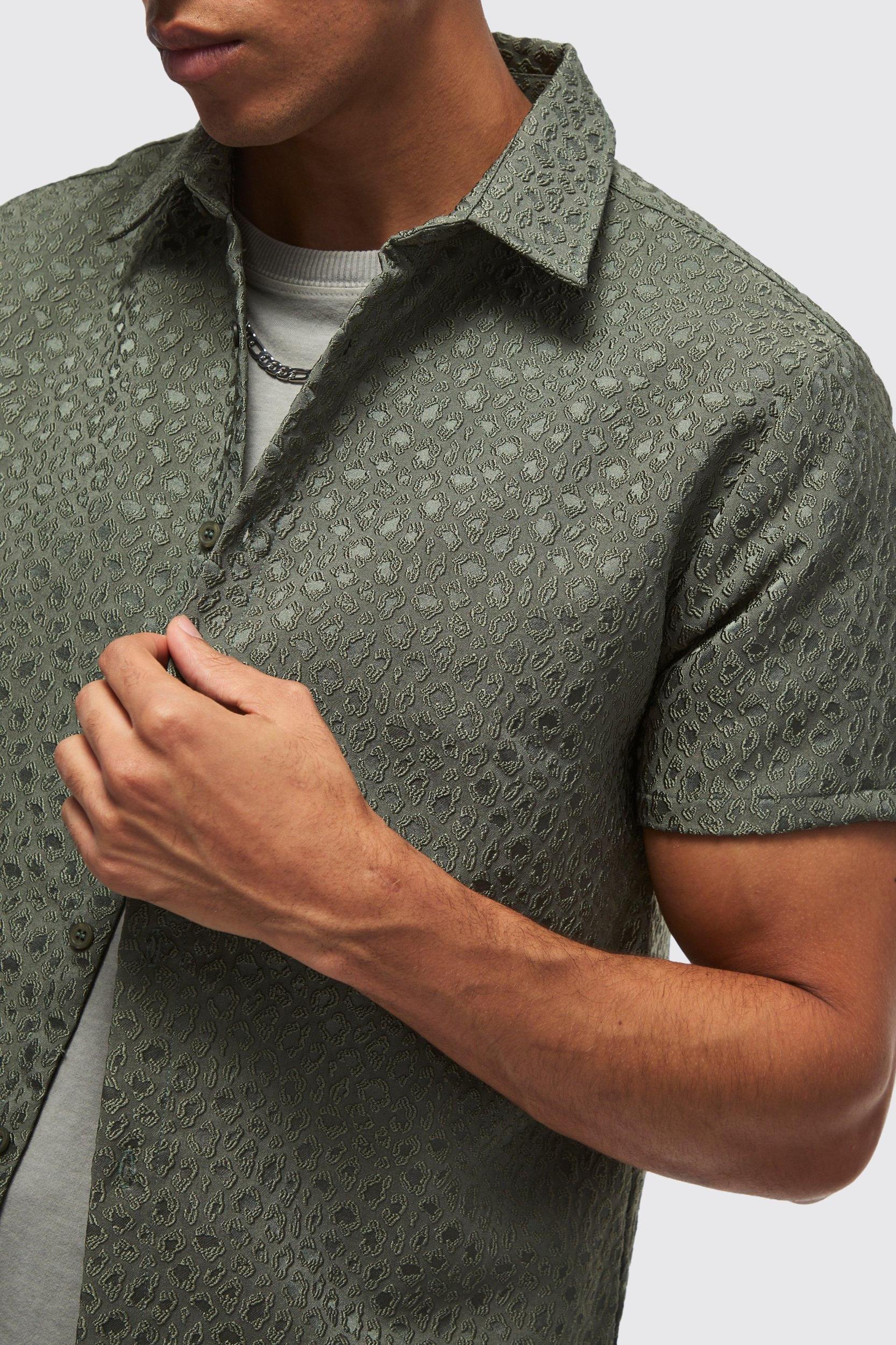 Regular Fit Leopard Jacquard Shirt | boohooMAN USA Product Image