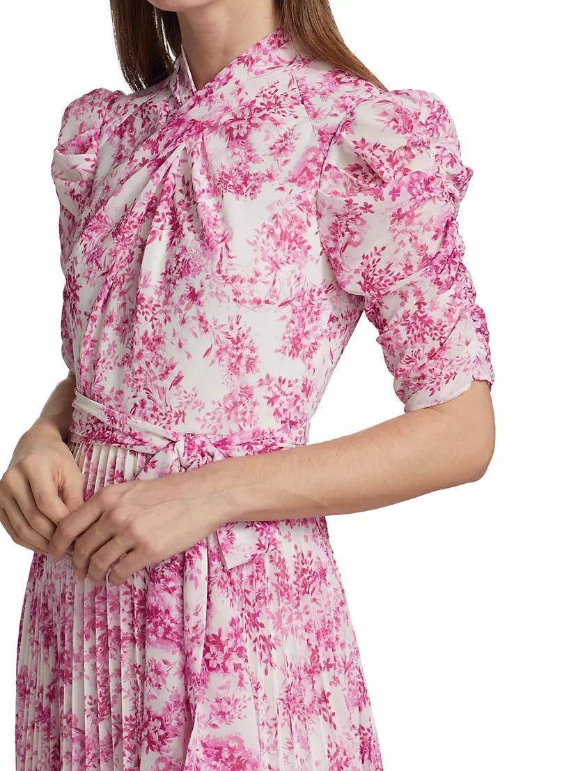 Pleated Belted Floral Midi-Dress Product Image