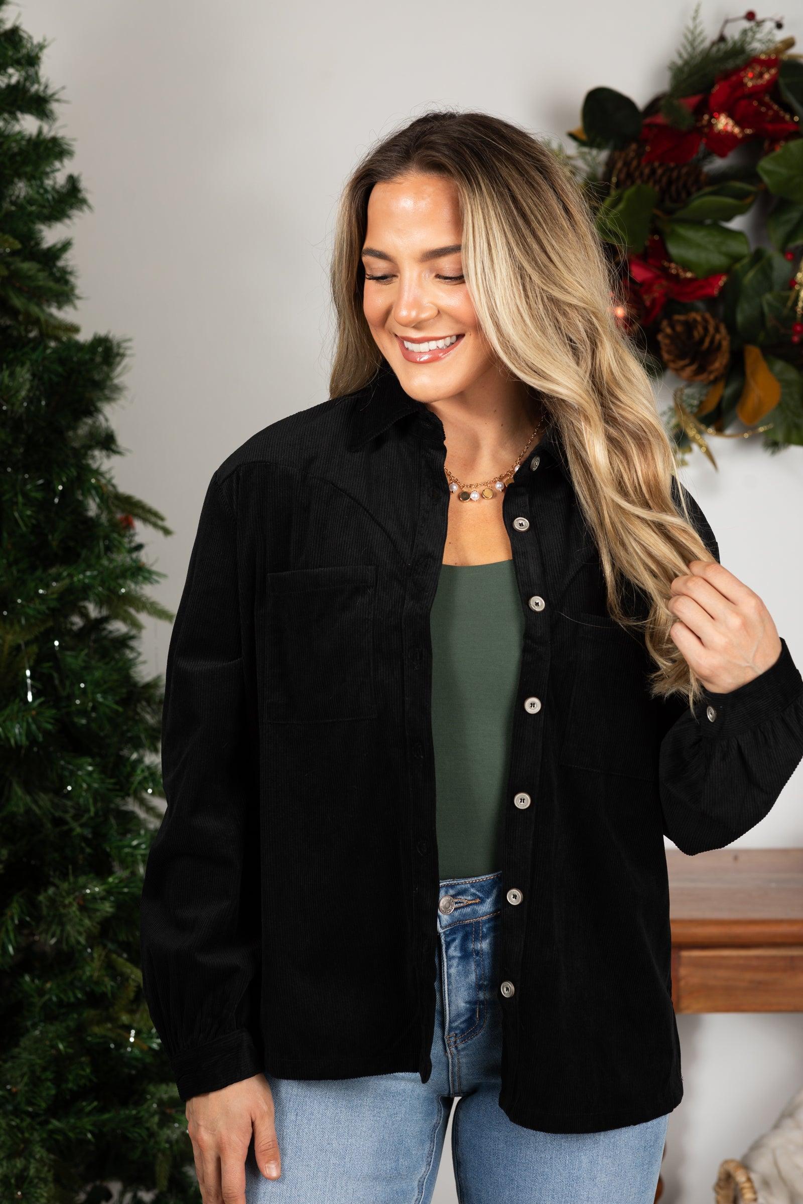 Solid Corduroy With Front Pockets Woven Top Product Image