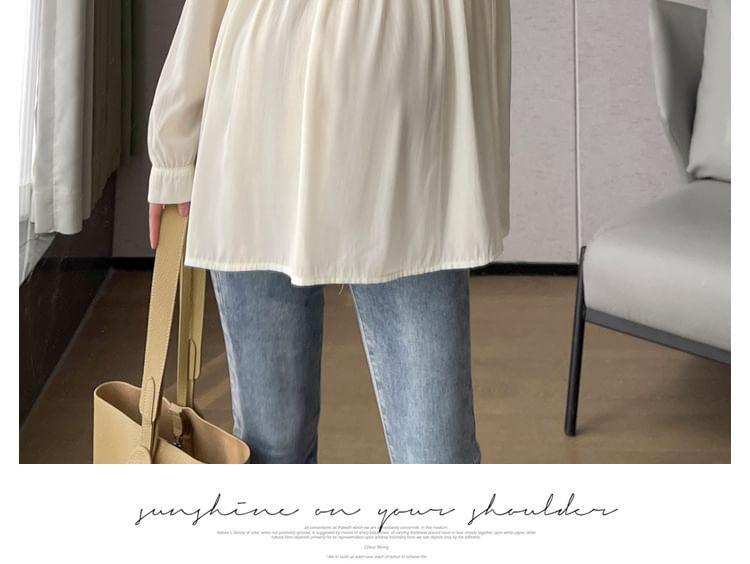 Maternity Long Sleeve Round Neck Striped Panel Blouse Product Image