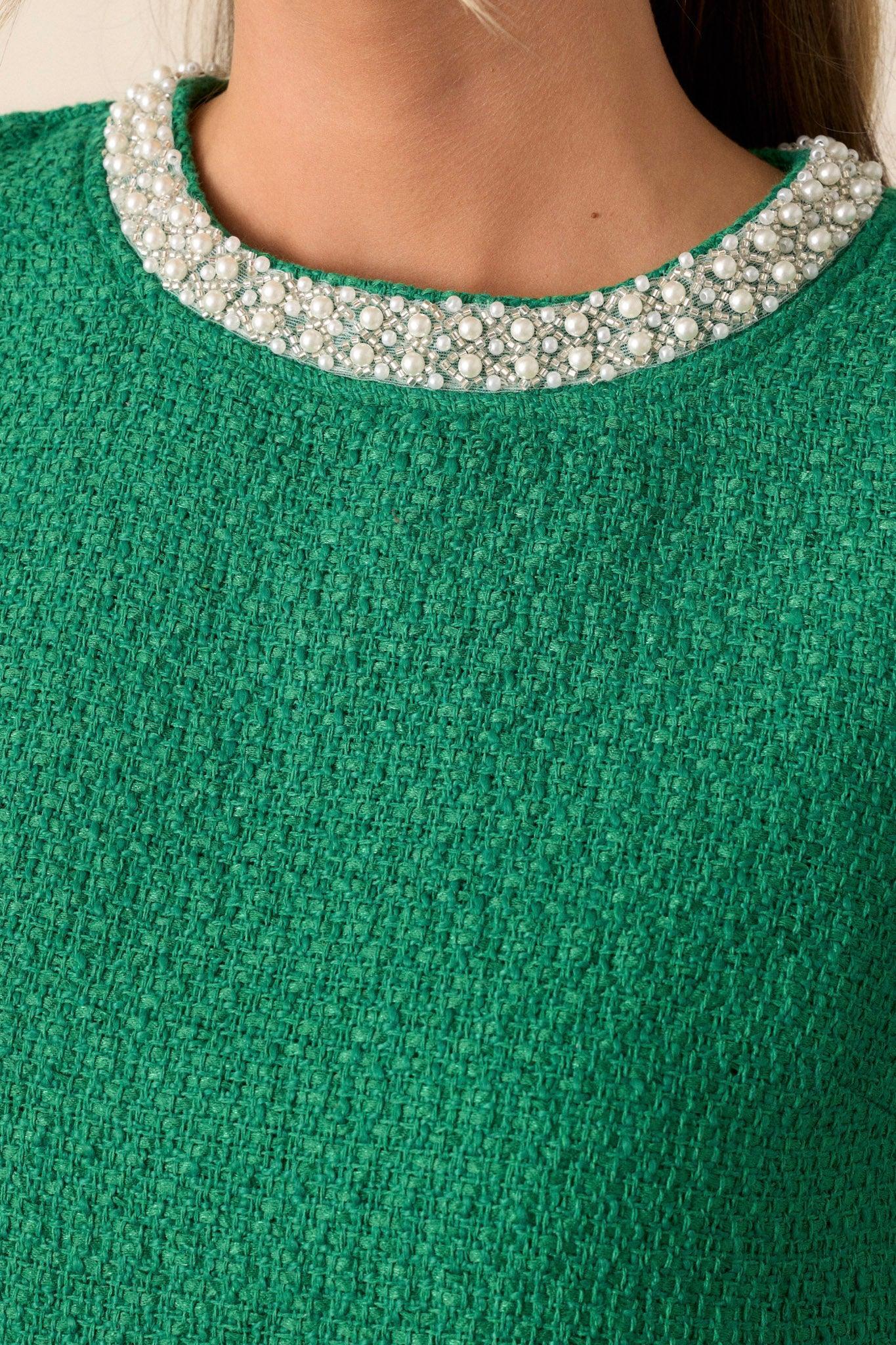 Bejeweled Jade Green Bubble Sleeve Top Product Image