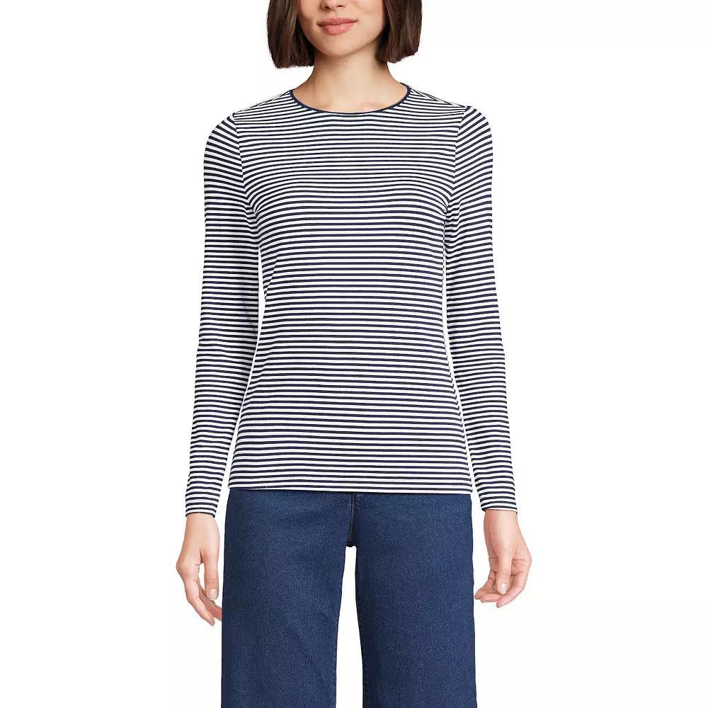 Petite Lands' End Lightweight Jersey Skimming Long Sleeve Crewneck T-shirt, Women's, Size: Medium Petite, Navy White Stripe Product Image