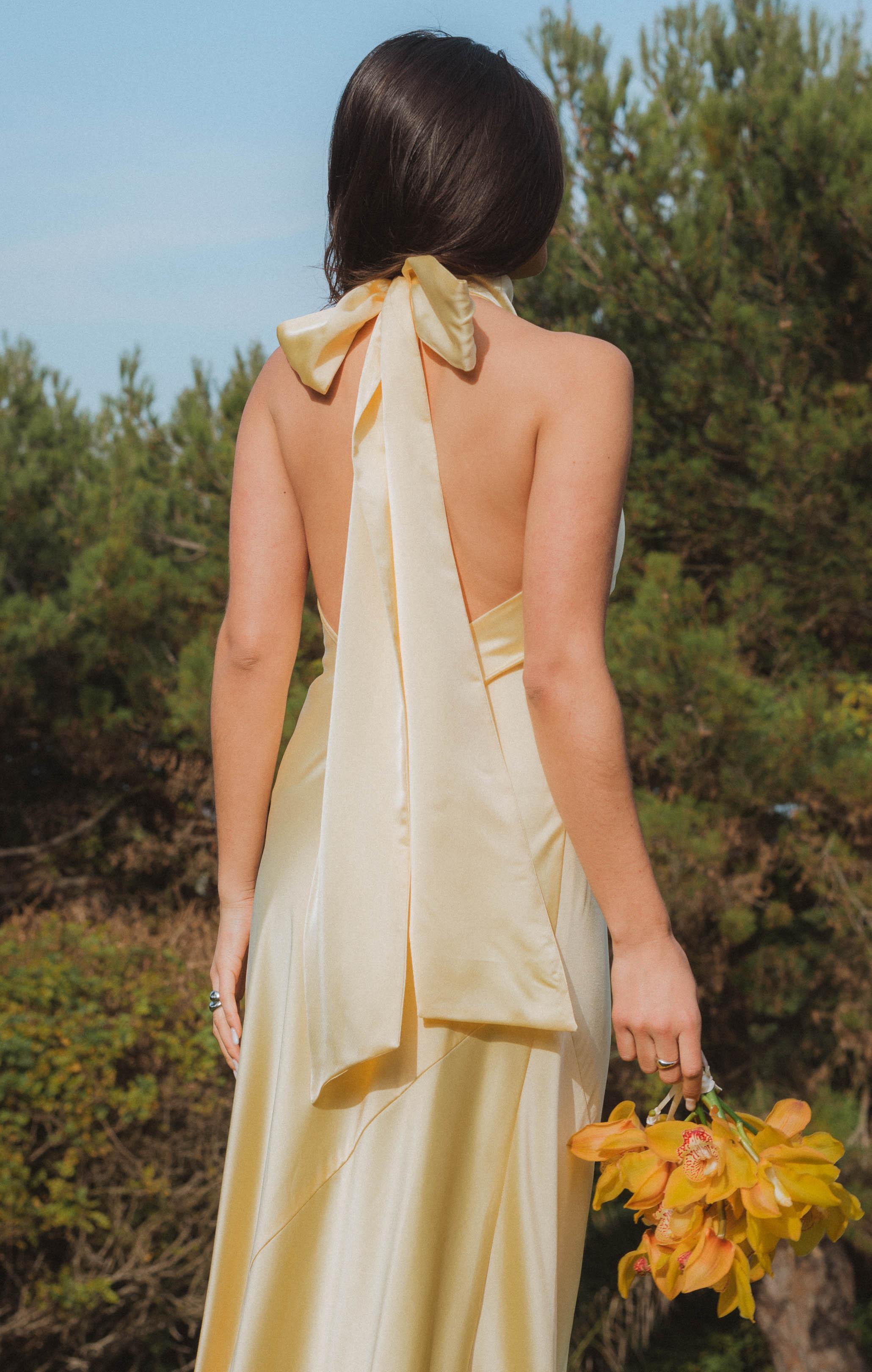 Lisa Maxi Dress ~ Pale Yellow Luxe Satin Product Image