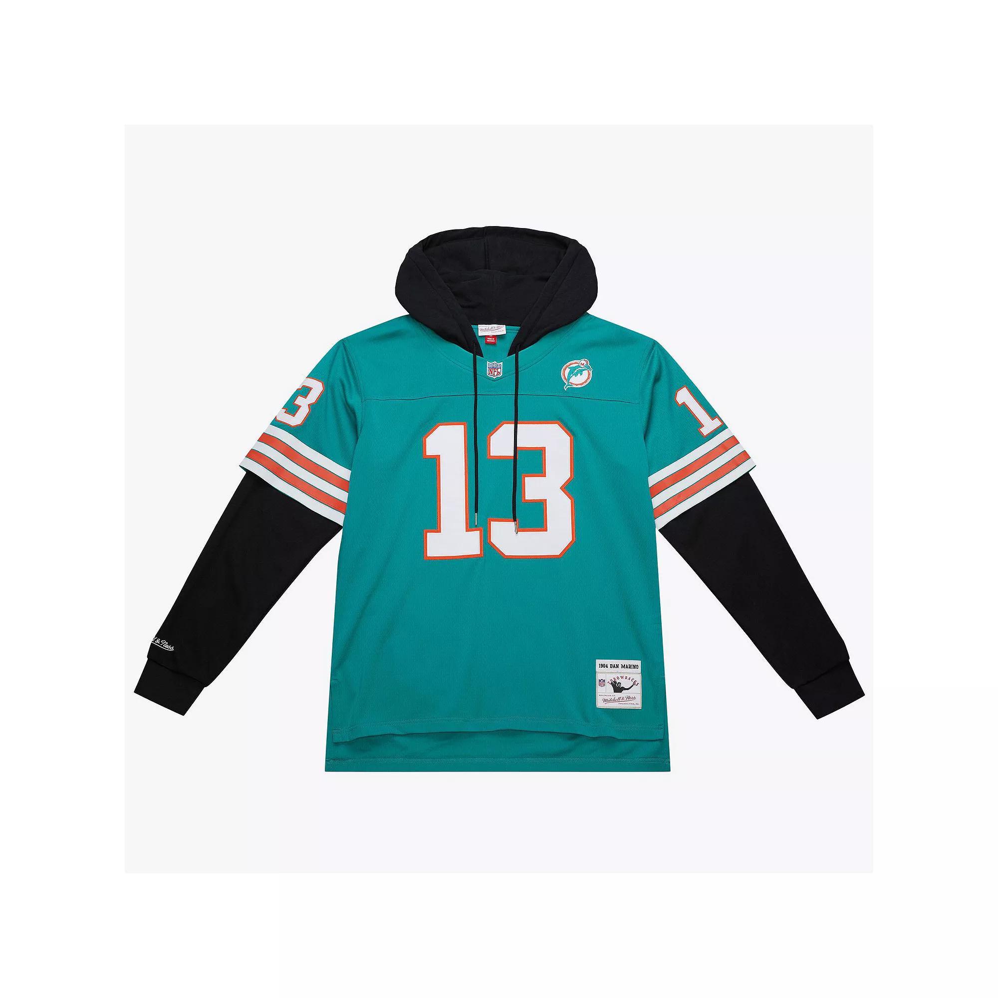 Men's Mitchell & Ness Dan Marino Aqua Miami Dolphins Player Name & Number Hoodie Legacy Jersey, Size: Large, Turquoise A Product Image