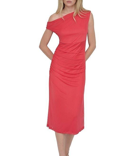 DKNY by Donna Karan Knit Asymmetrical Neck Sleeveless Sheath Midi Dress Product Image