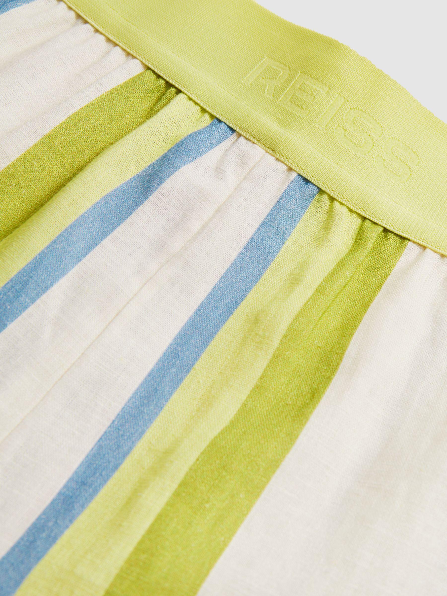 Linen-Blend Stripe Trousers in Green/Blue Product Image
