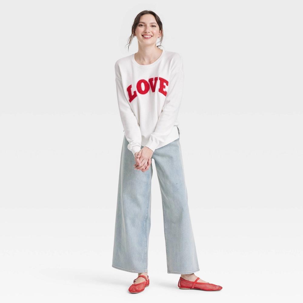 Women's Valentine's Day Love Graphic Sweater - White Product Image