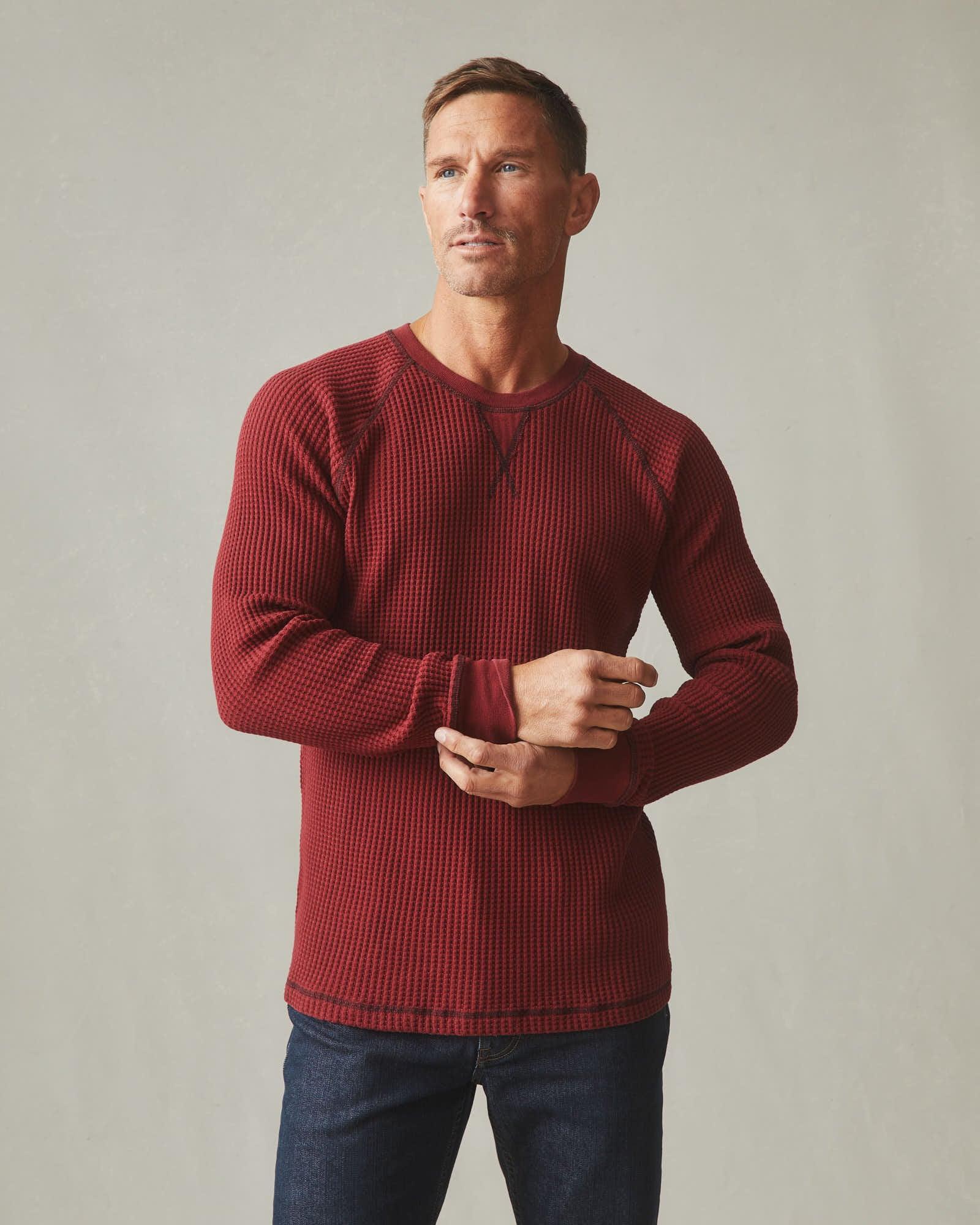 Waffle Crew Tee Long Sleeve - Oxblood Male Product Image