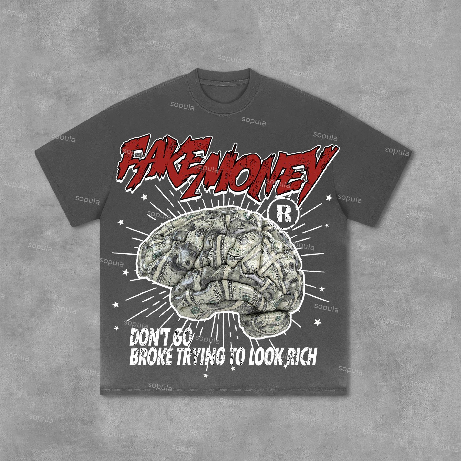 Sopula Don't Go Broke Trying To Look Rich Graphic Print Cotton T-Shirt Product Image