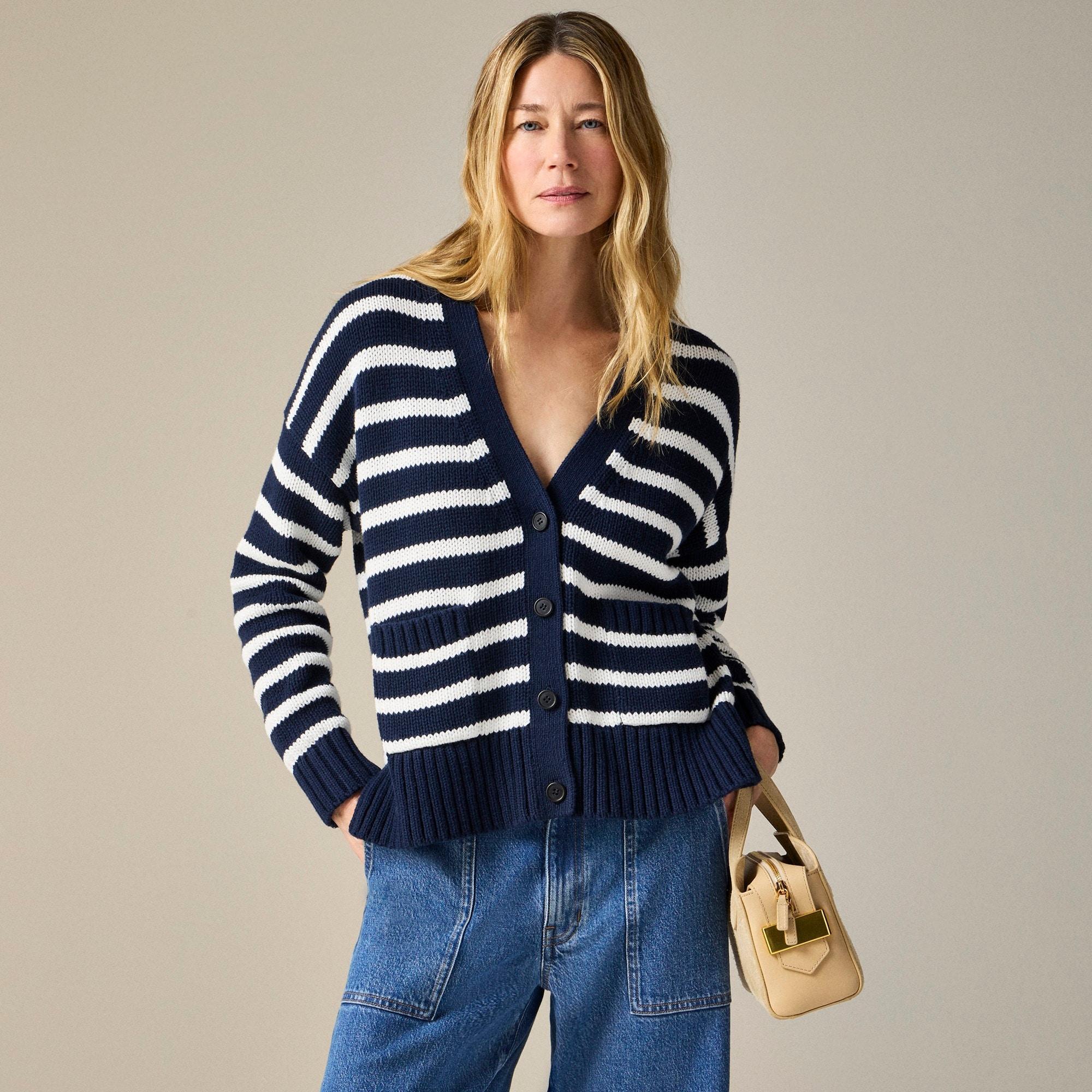 Heritage cotton relaxed cardigan in stripe Product Image