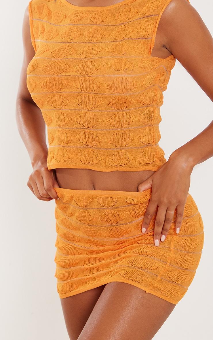 Orange Bobble Textured Sheer Knit Open Back Top Product Image