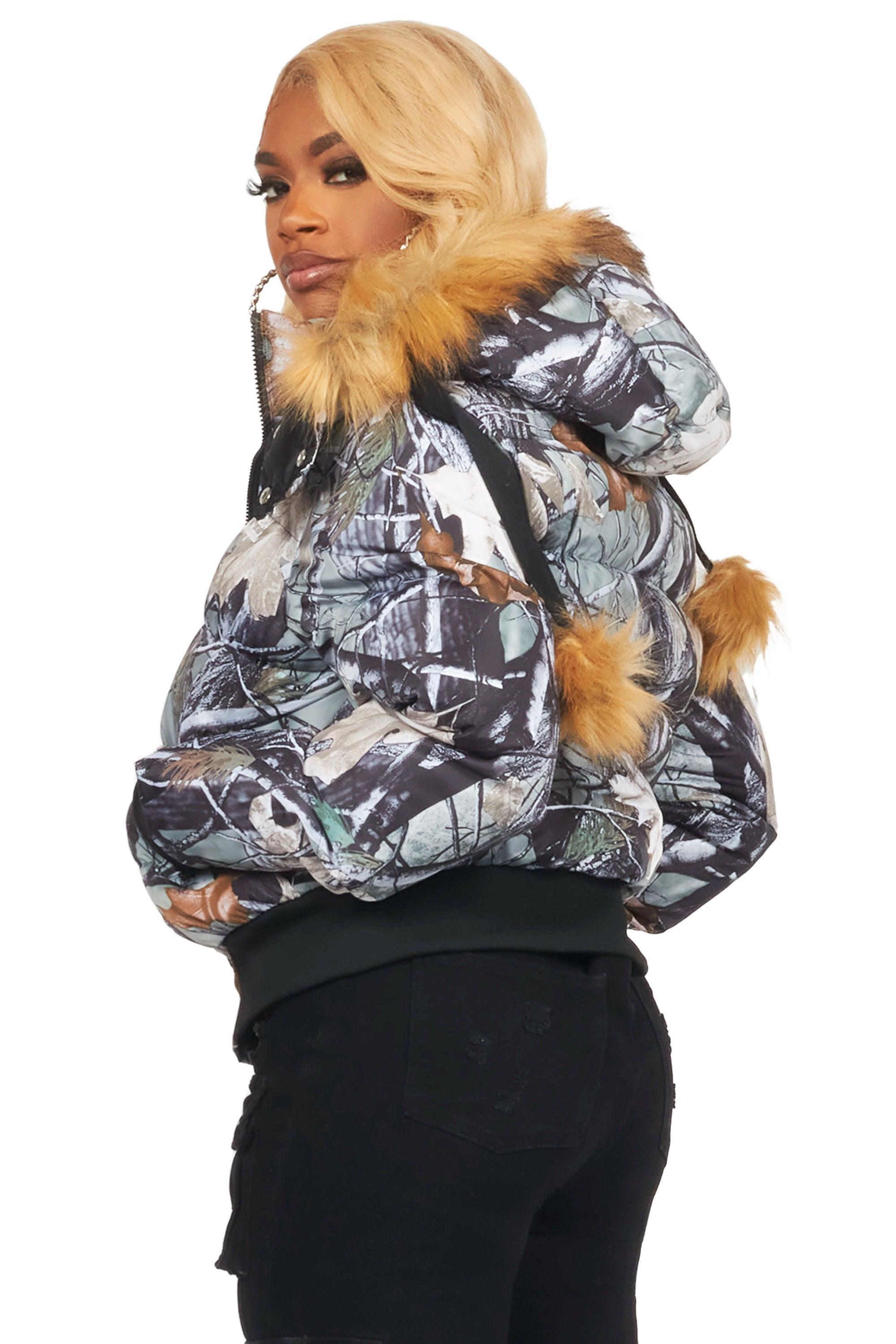 Benita Grey Tree Camo Puffer Jacket Female Product Image