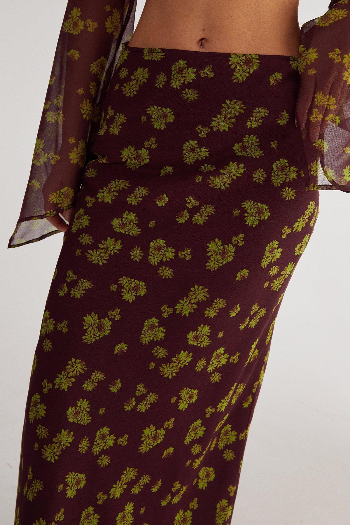 Ditsy Crinkle Chiffon Bias Maxi Skirt Product Image