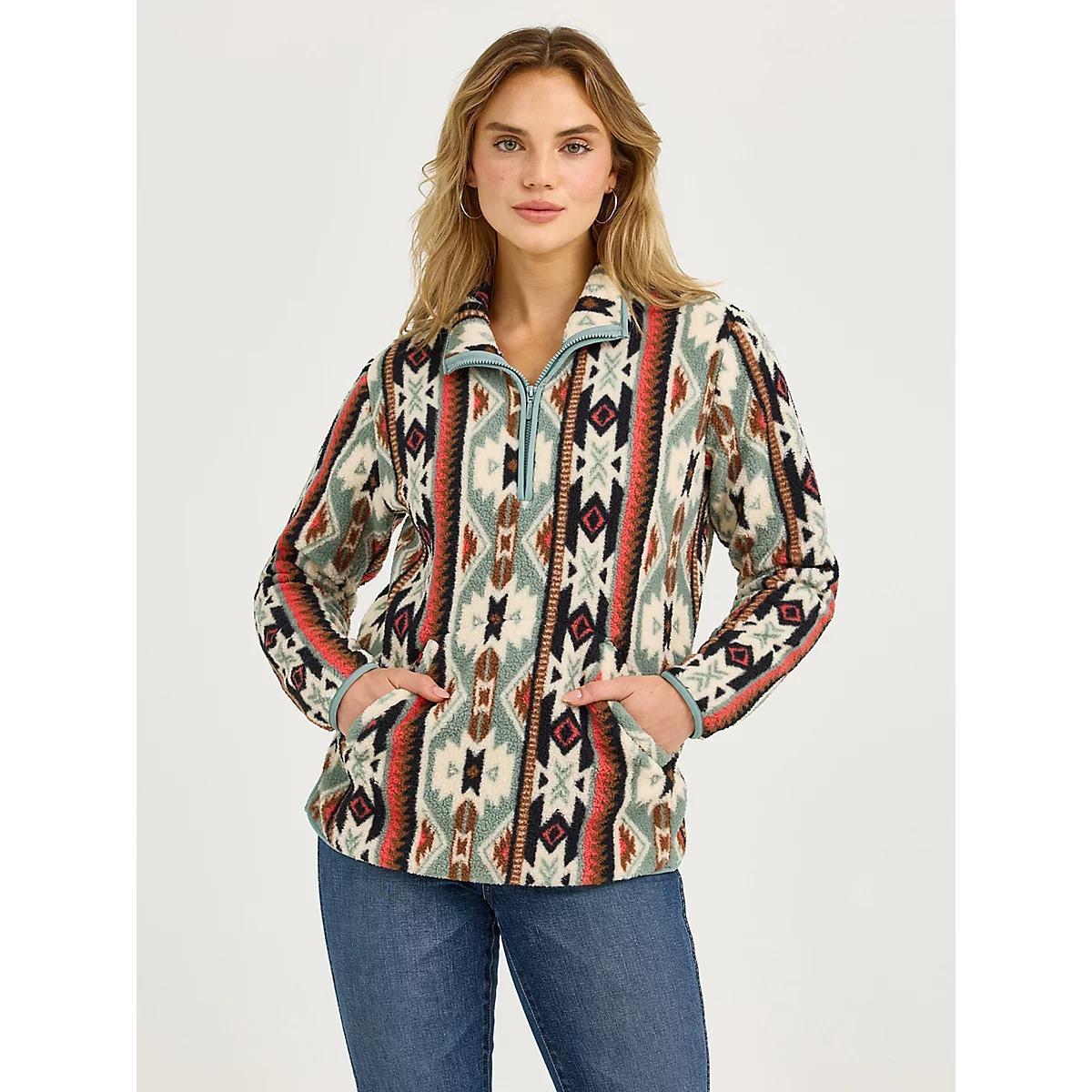 Women's Wrangler Retro® Quarter-Zip Sherpa Pullover in Azure Coral Product Image