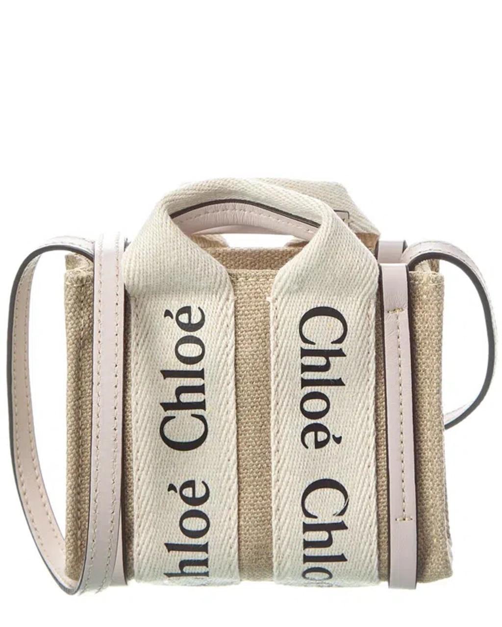 Nano Woody Canvas Top Handle Bag In Beige Product Image