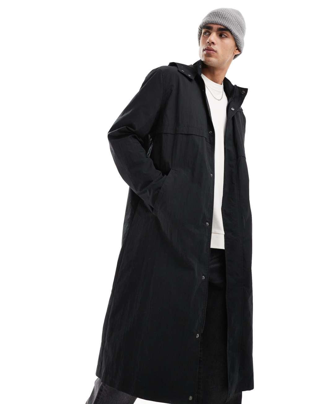 ASOS DESIGN hooded trench coat in black Product Image