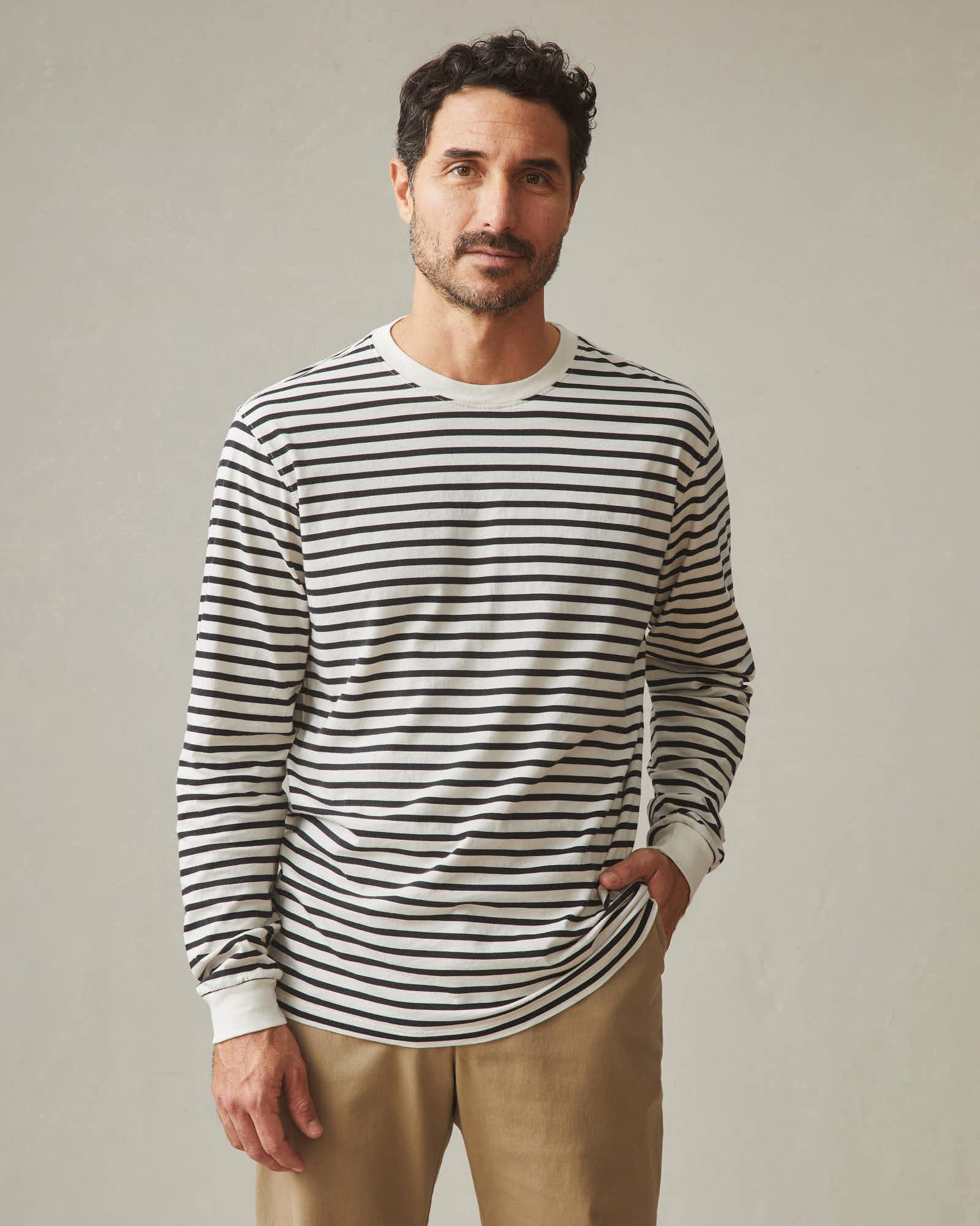 Men's Standard Crew Long Sleeve Tee - Navy Stripe Male Product Image