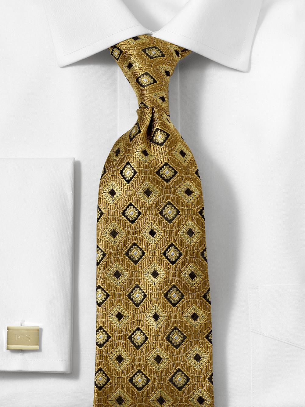 Medallion Woven Silk Tie - Gold Product Image