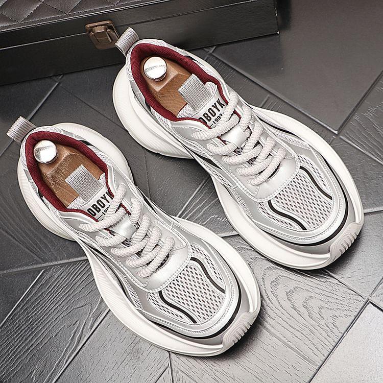 Platform Mesh Panel Lace-Up Sneakers Product Image