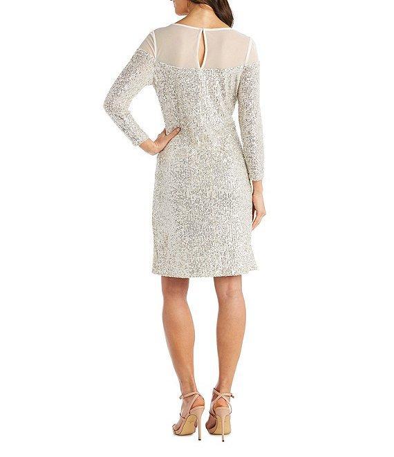R & M Richards Allover Sequin Illusion Neck Sheath Dress Product Image