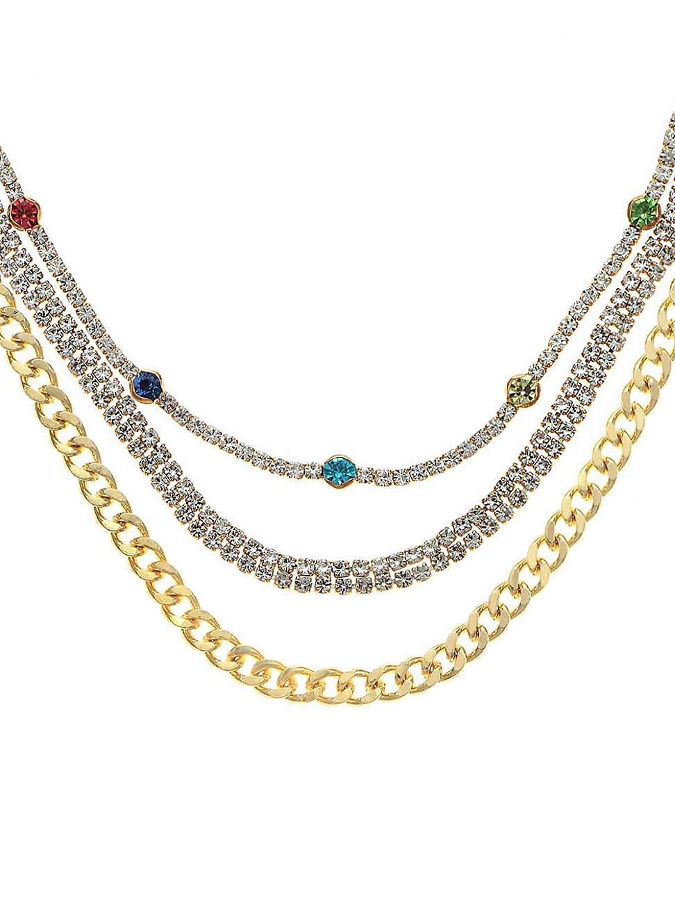 Womens 18K Gold-Plated & Glass Triple-Layered Necklace Product Image