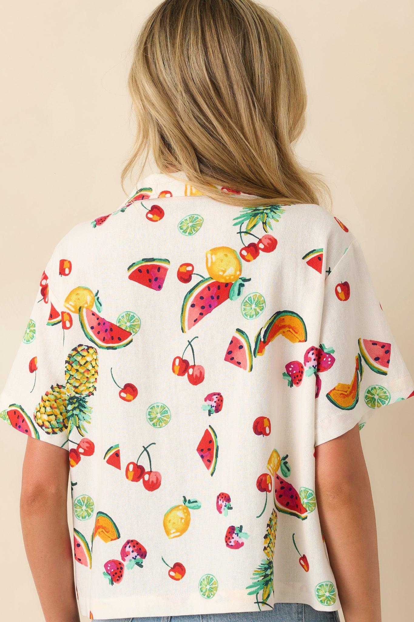 Just Like Before Ivory Multi Fruit Print Button Front Top Product Image