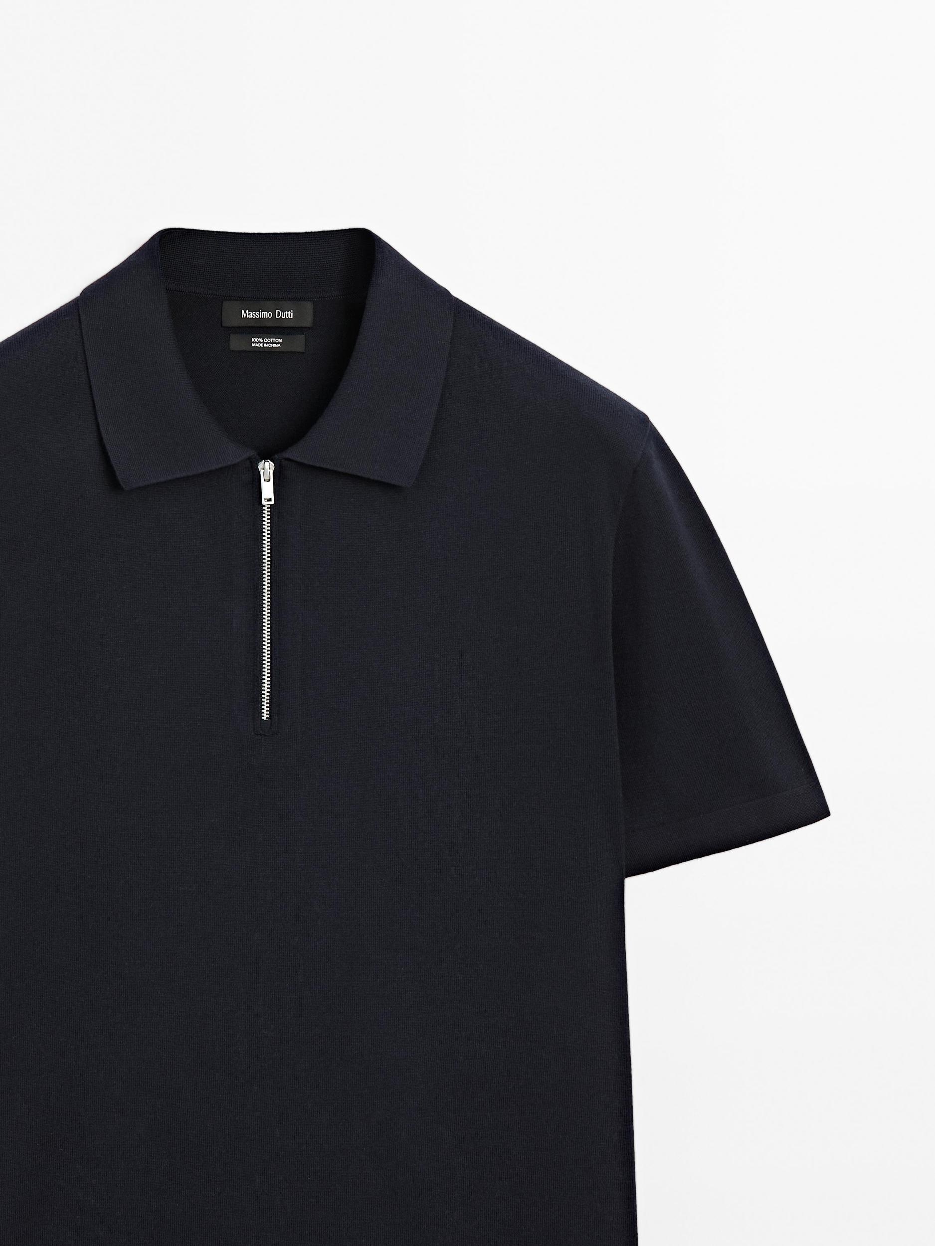 Cotton knit quarter-zip polo shirt Product Image